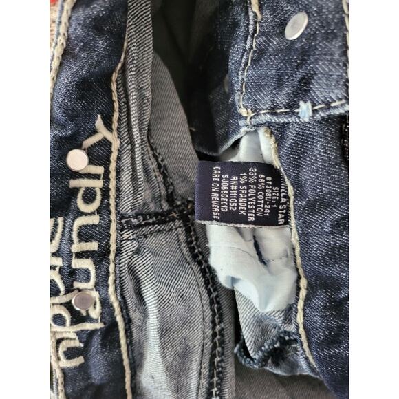 Hippie Laundry Overall Denim Shorts 1 Womens/Juniors Cuffed Distressed Med Wash - Picture 4 of 4